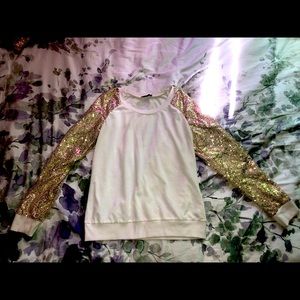 Champagne/Gold and White Sequin Crewneck Sweater